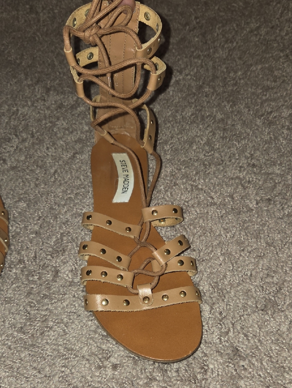 Steve Madden Tan Studded Lace-Up Gladiator Sandals